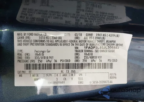 2018 Ford Focus St из США, поврежденный, VIN 1FADP3L93JL306883